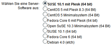 1&1 vServer OS Auswahl