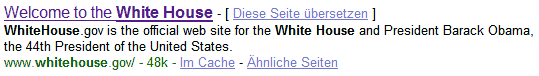 Google aktualiserte Suchergebnis: White House