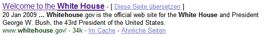White House Suchergebnis bei Google