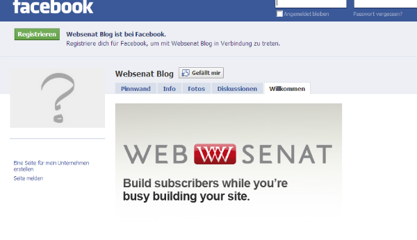 Landing Page bei Facebook