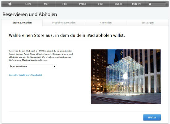 Apple iPad2 reservieren und morgen abholen