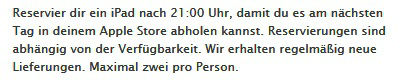 Apple iPad2 nächsten Tag abholen