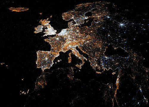 European detail map of Flickr and Twitter locations