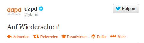 dapd Tweet &ldquo;Auf wiedersehen!&rdquo;