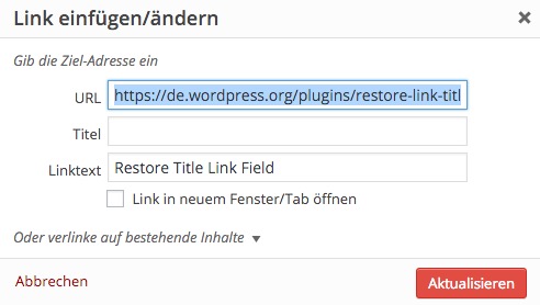 WordPress mit Plugin Restore Link Title Field