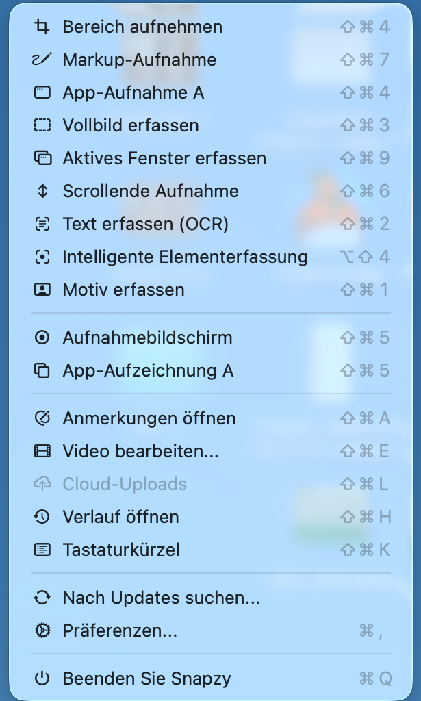 Snapzy Features in der Macos Menubar