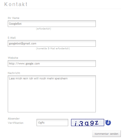 Kontaktformular mit GoogleBot-Daten