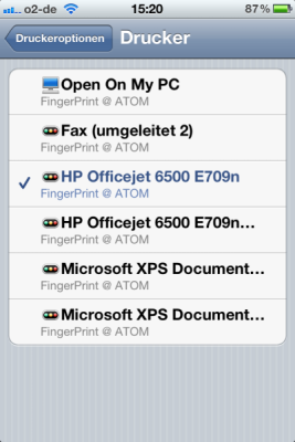 FingerPrint Drucker am iPhone4 mit iOS5